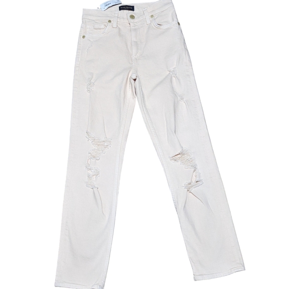 Ramy Brook NY mid rise cream linen distressed jeans size 23 - Picture 1 of 12